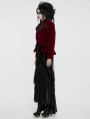 Red Retro Gothic Embroidered Stand Collar Velvet Coat for Women