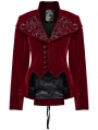 Red Retro Gothic Embroidered Stand Collar Velvet Coat for Women