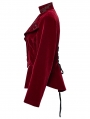 Red Retro Gothic Embroidered Stand Collar Velvet Coat for Women