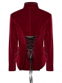 Red Retro Gothic Embroidered Stand Collar Velvet Coat for Women