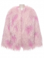 Pink Gothic Leopard Print Lined Faux Fur Jacket for Women