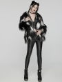 Black and White Gothic Leopard Print Lined Faux Fur Jacket for Women