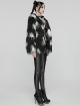 Black and White Gothic Leopard Print Lined Faux Fur Jacket for Women