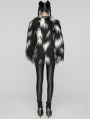 Black and White Gothic Leopard Print Lined Faux Fur Jacket for Women