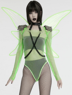 Fluorescent Green Punk Gothic Butterfly Wings Harness