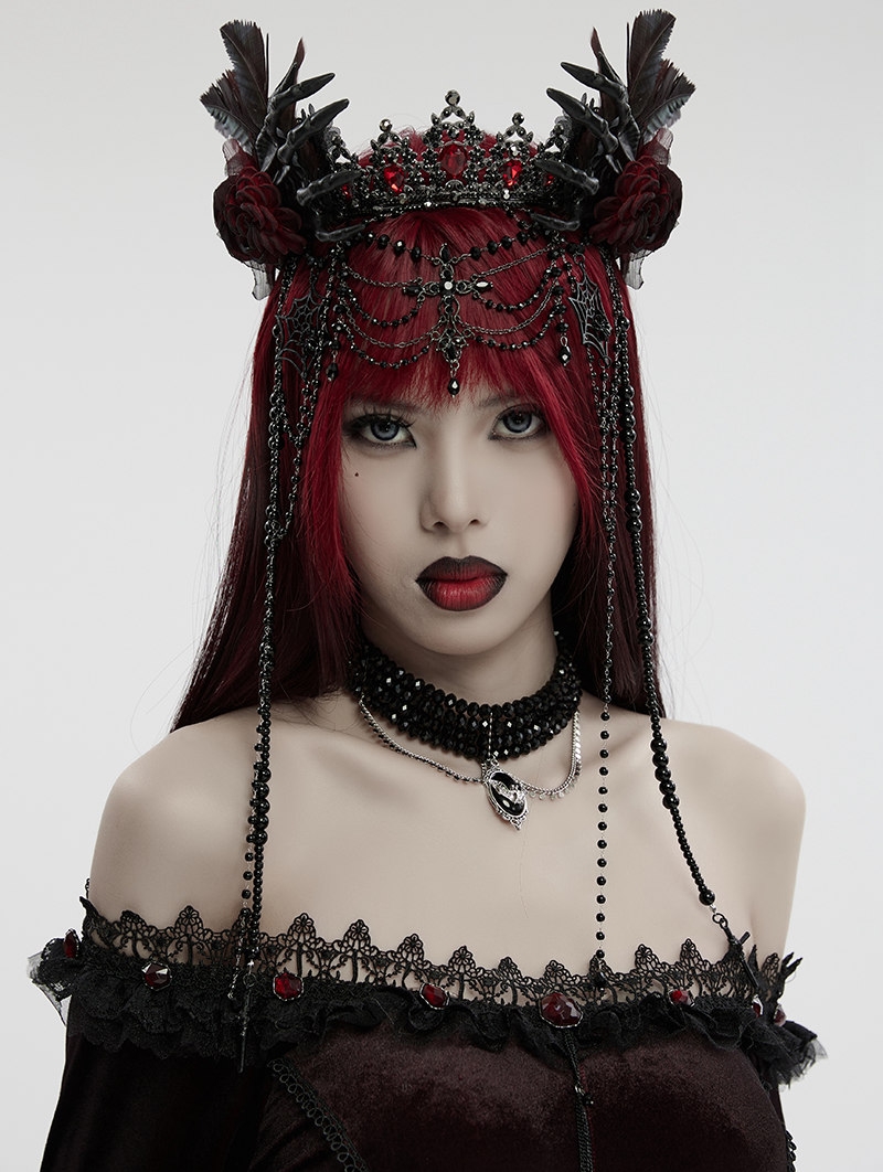 Black and Red Gothic Dark Coronation Crown Headdress