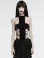 Black Gothic Punk Spiked Rivet Cross Halter Top