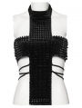 Black Gothic Punk Spiked Rivet Cross Halter Top