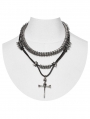 Dark Grey Vintage Bead Spine Cross Necklace Set