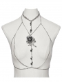 Silver Retro Gothic Rose Harness Chain Necklace