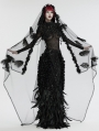 Black Gothic Bridal 3D Rose Feather Mesh Lace Hem Veil