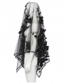 Black Gothic Bridal 3D Scattered Flower Lace Trim Mesh Veil