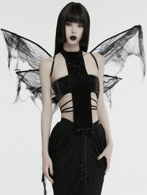 Black Gothic Patterned Mesh Butterfly Wings Harness