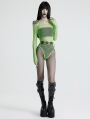 Green Gothic Punk Spike Tassel Sexy Mesh Bodysuit