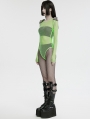 Green Gothic Punk Spike Tassel Sexy Mesh Bodysuit