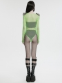 Green Gothic Punk Spike Tassel Sexy Mesh Bodysuit