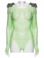 Green Gothic Punk Spike Tassel Sexy Mesh Bodysuit