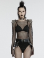 Black Gothic Punk Sexy Rhinestone Mesh Bodysuit