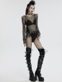 Black Gothic Punk Sexy Rhinestone Mesh Bodysuit