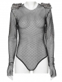 Black Gothic Punk Sexy Rhinestone Mesh Bodysuit