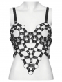 Black Gothic Punk Hot Girl PU Hollow Heart Shape Crop Top