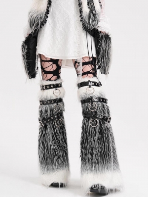 Black and White Gothic Punk Faux Fur Leg Warmers for Women