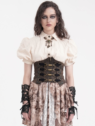 Brown Gothic Steampunk Buckle Zip Front Underbust Corset Waistband for Women