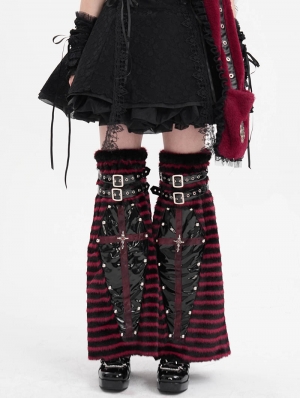 Black and Red Striped Gothic Punk Leg Warmers for Women