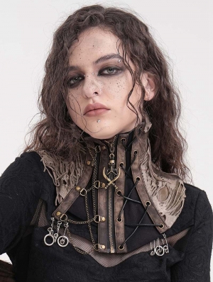 Brown Gothic Steampunk Distressed Asymmetrical Collar for Women