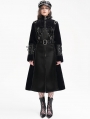 Black Gothic Punk Zip Up Buckle Faux Leather Long Coat for Women