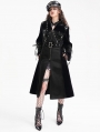 Black Gothic Punk Zip Up Buckle Faux Leather Long Coat for Women