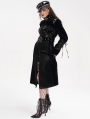 Black Gothic Punk Zip Up Buckle Faux Leather Long Coat for Women