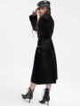 Black Gothic Punk Zip Up Buckle Faux Leather Long Coat for Women