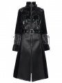 Black Gothic Punk Zip Up Buckle Faux Leather Long Coat for Women