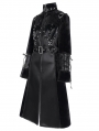 Black Gothic Punk Zip Up Buckle Faux Leather Long Coat for Women