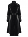 Black Gothic Punk Zip Up Buckle Faux Leather Long Coat for Women