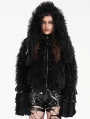 Black Gothic Faux Fur Short Hooded Jacket for Women