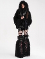 Black Gothic Faux Fur Short Hooded Jacket for Women