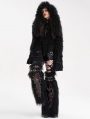 Black Gothic Faux Fur Short Hooded Jacket for Women