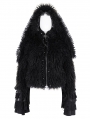 Black Gothic Faux Fur Short Hooded Jacket for Women