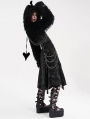 Black Gothic Punk Open Front Faux Fur Cropped Hooded Jacket for Women