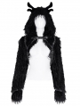 Black Gothic Punk Open Front Faux Fur Cropped Hooded Jacket for Women