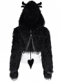 Black Gothic Punk Open Front Faux Fur Cropped Hooded Jacket for Women