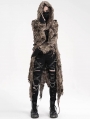 Brown Gothic Distressed Irregular Loose Hooded Jacket for Women