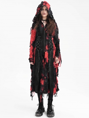 Black and Red Gothic Distressed Irregular Ripped Jacket for Women