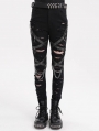 Black Gothic Punk Distressed Slim Fit Long Pants for Women