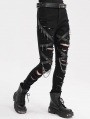 Black Gothic Punk Distressed Slim Fit Long Pants for Women