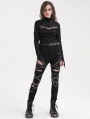 Black Gothic Punk Distressed Slim Fit Long Pants for Women