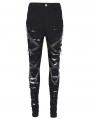 Black Gothic Punk Distressed Slim Fit Long Pants for Women