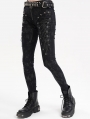 Black Gothic Punk Skull Studded Skinny Zip-Up Pants for Women